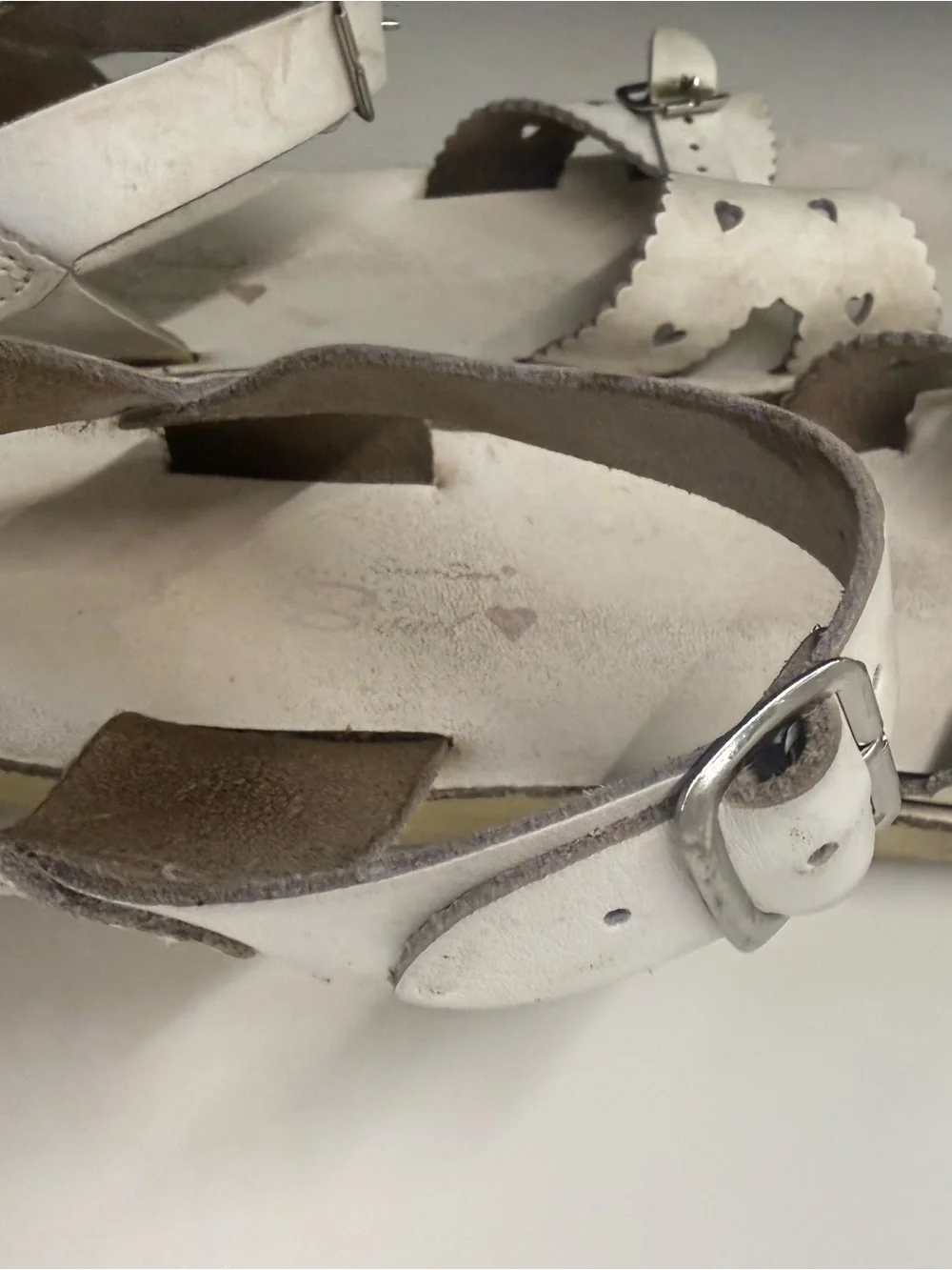 White Scalloped Heart Accent girls  Leather Sandals